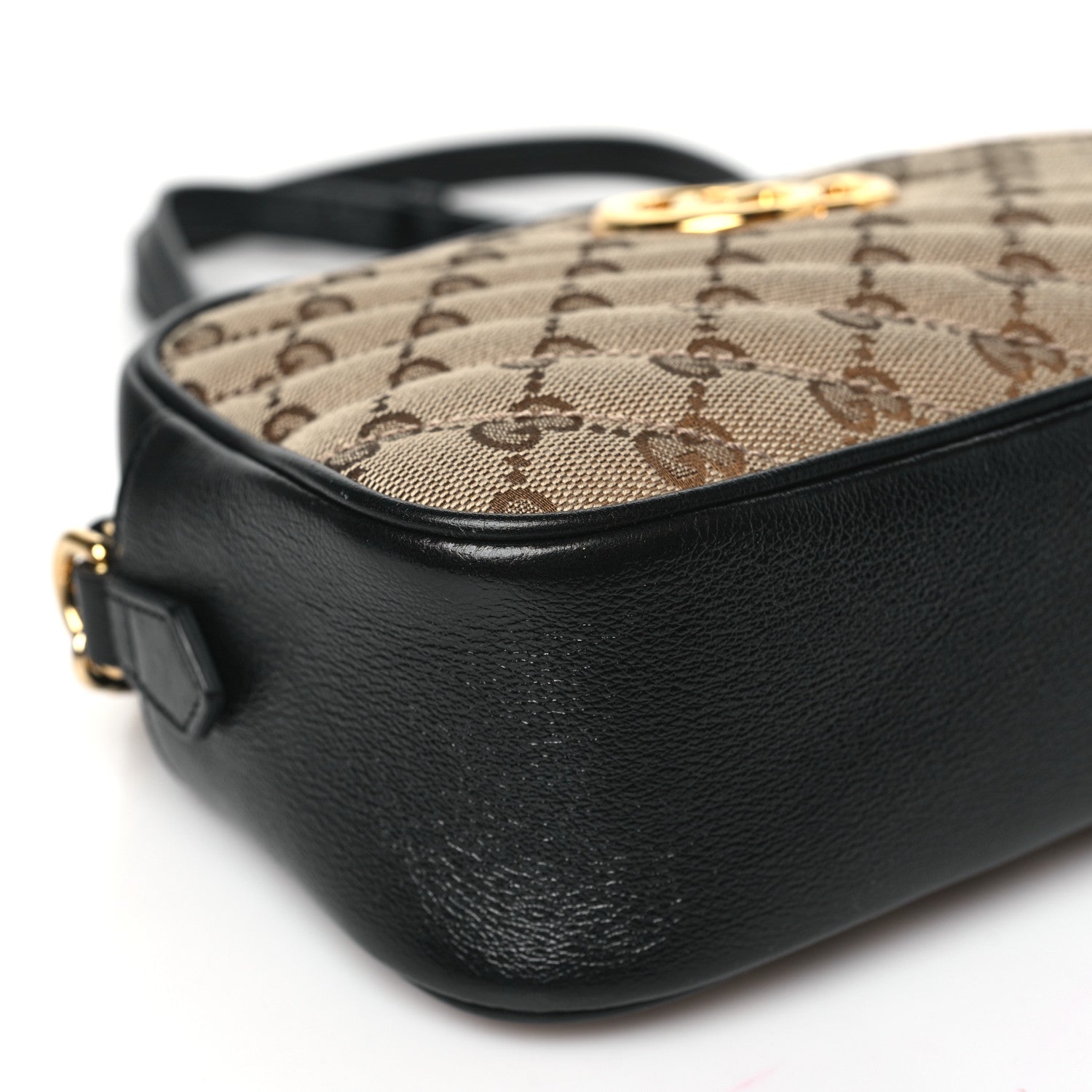 Gucci Monogram Matelasse Diagonal Small GG Marmont Chain Shoulder Bag Beige Black 9 of 10