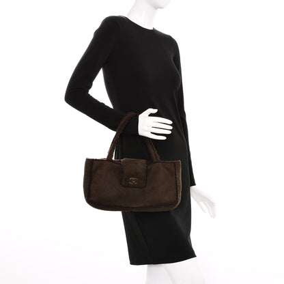 Chanel Suede Shearling Handbag Brown 2 of 7