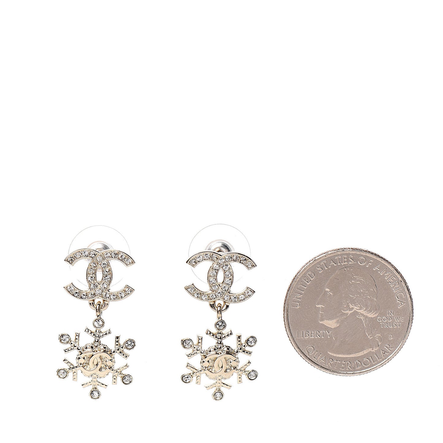 Crystal Snowflake CC Drop Earrings Gold