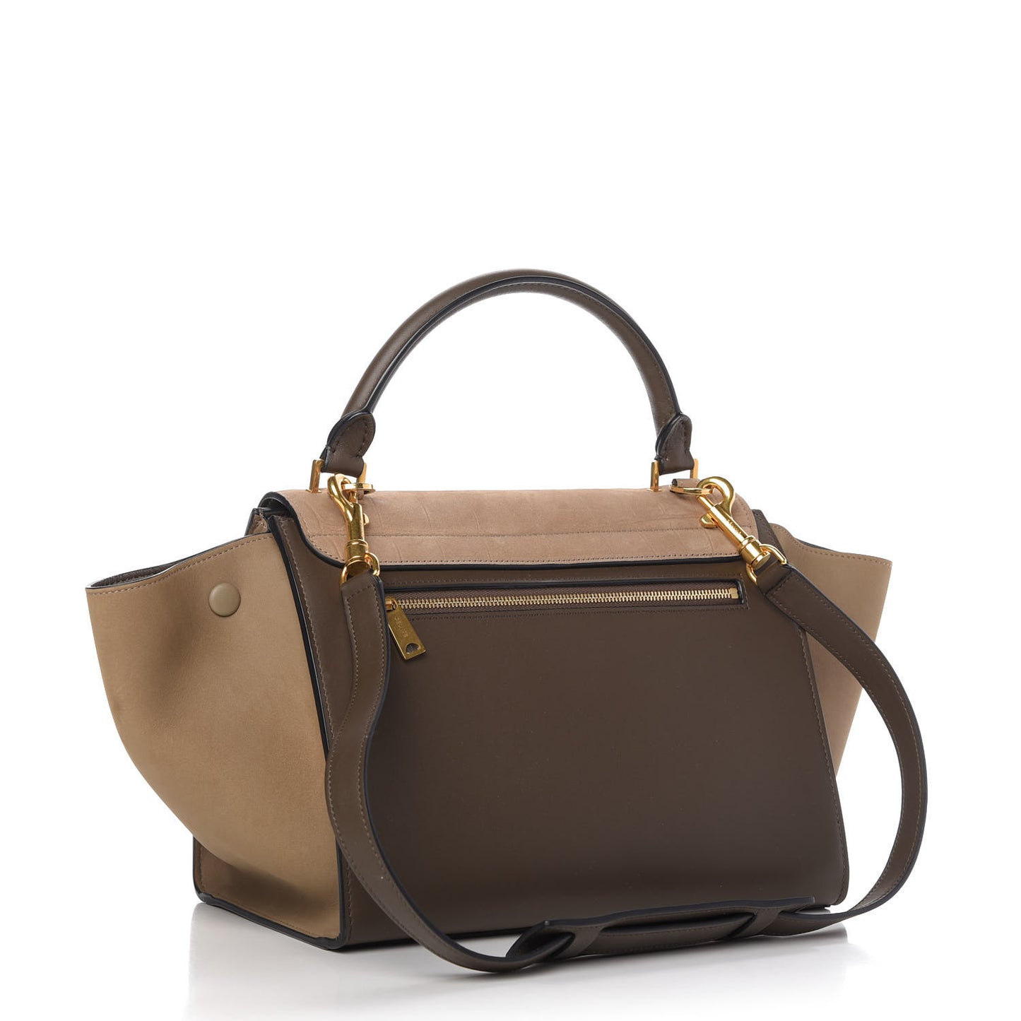 Crocodile Embossed Calfskin Suede Small Trapeze Taupe