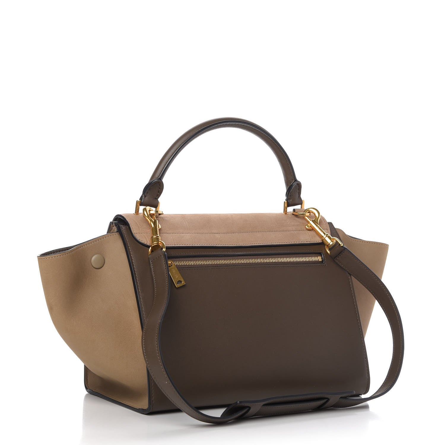 Celine Crocodile Embossed Calfskin Suede Small Trapeze Taupe 3 of 9