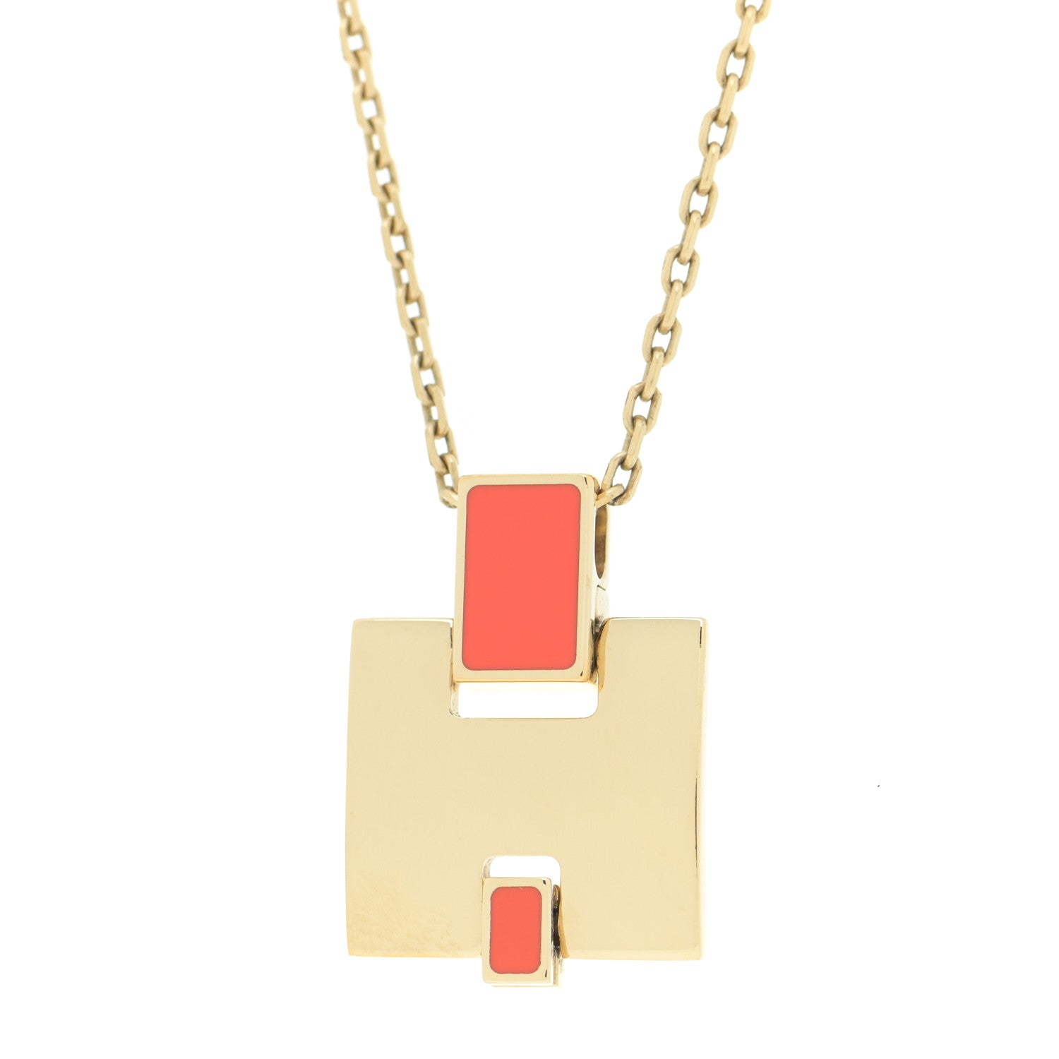 Hermes Gold Plated Lacquered Eileen Pendant Necklace Orange Fonce 8 of 12