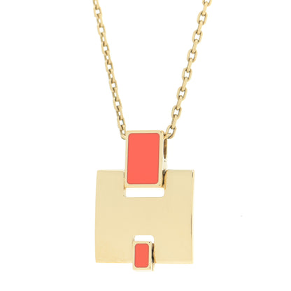 Hermes Gold Plated Lacquered Eileen Pendant Necklace Orange Fonce 8 of 12
