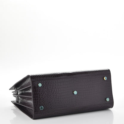 Saint Laurent Calfskin Crocodile Embossed Small Sac De Jour Prune 5 of 8