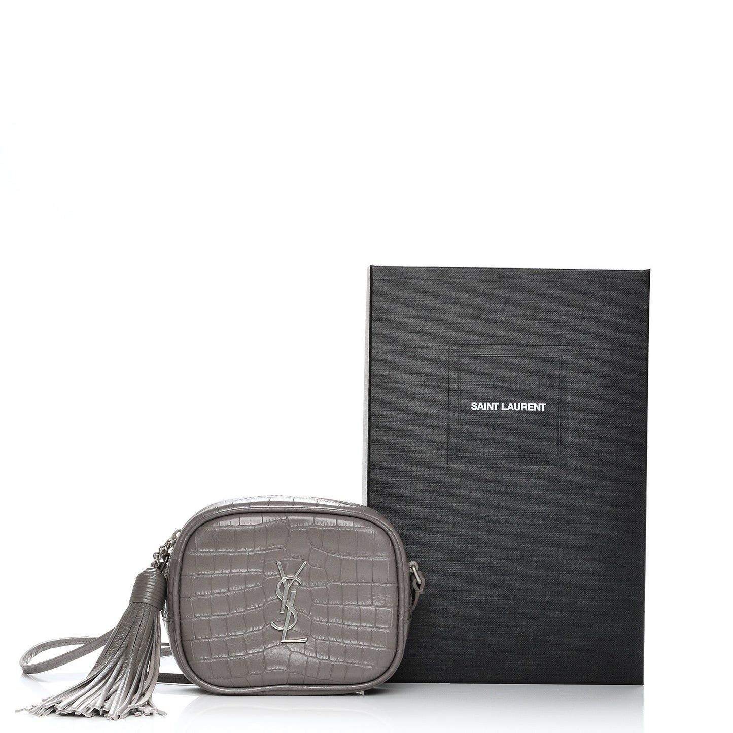 Calfskin Crocodile Embossed Monogram Blogger Bag Fog