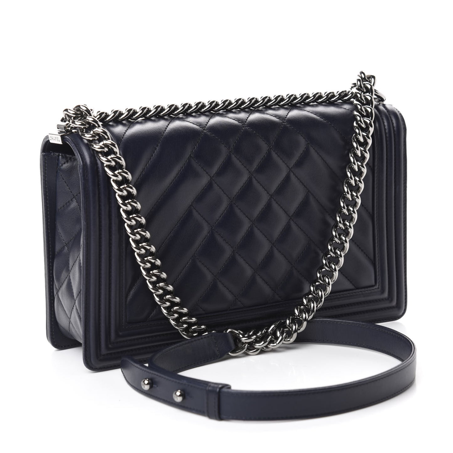 Calfskin Chevron Quilted Medium Boy Flap Navy Blue