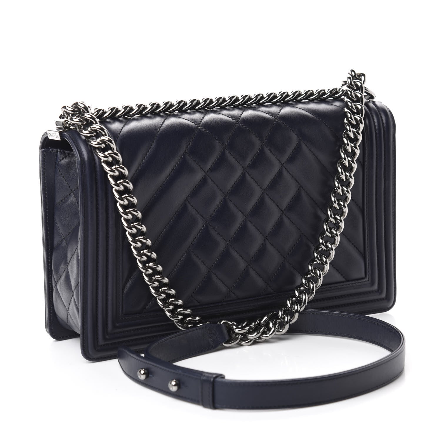 Chanel Calfskin Chevron Quilted Medium Boy Flap Navy Blue 3 of 16