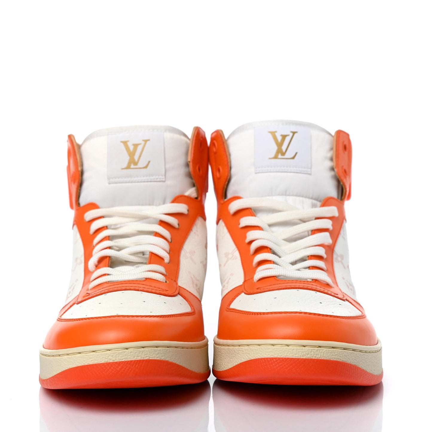 Calfskin Monogram Mens Rivoli High Top Sneakers 7.5 Orange