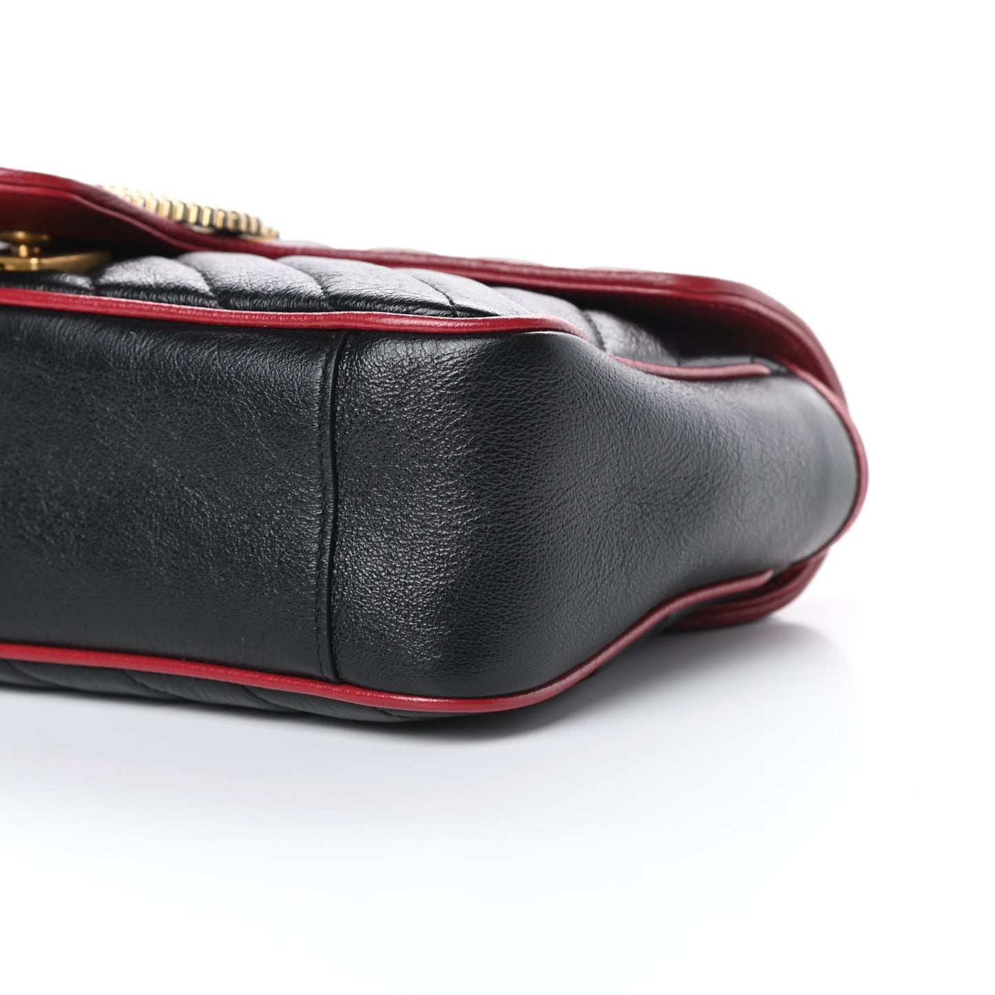Vintage Effect Calfskin Matelasse Diagonal Small Torchon GG Marmont Shoulder Bag Black Romantic Cherry