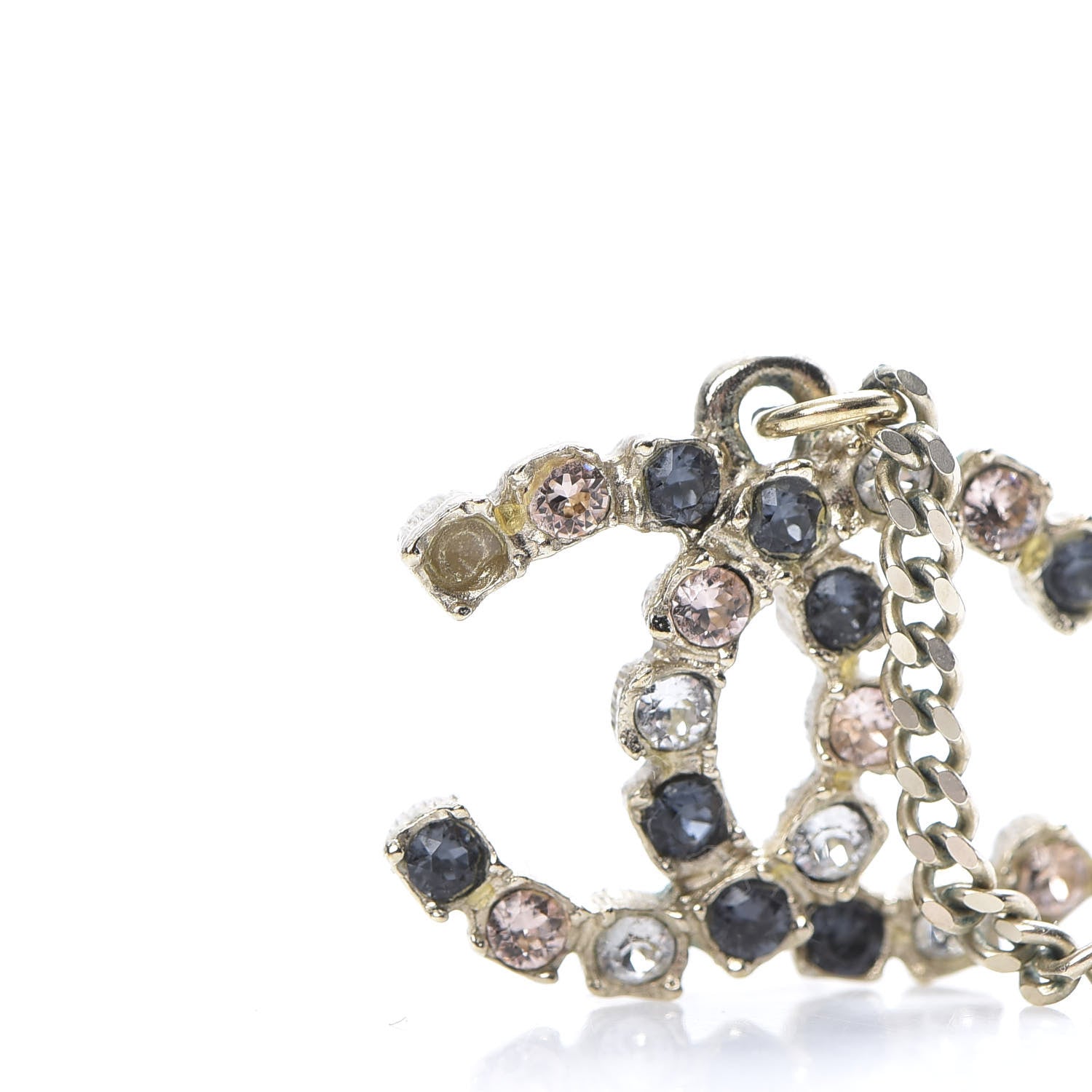 Chanel Crystal CC Drop Earrings Pink Grey Gold 5 of 6