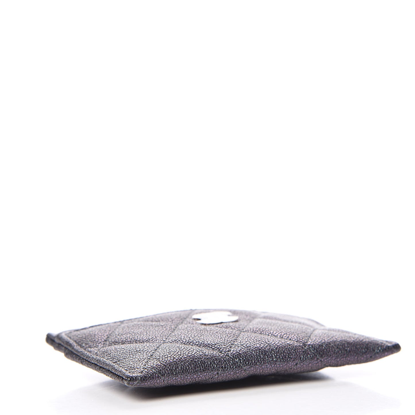 Iridescent Caviar Quilted Card Holder Black
