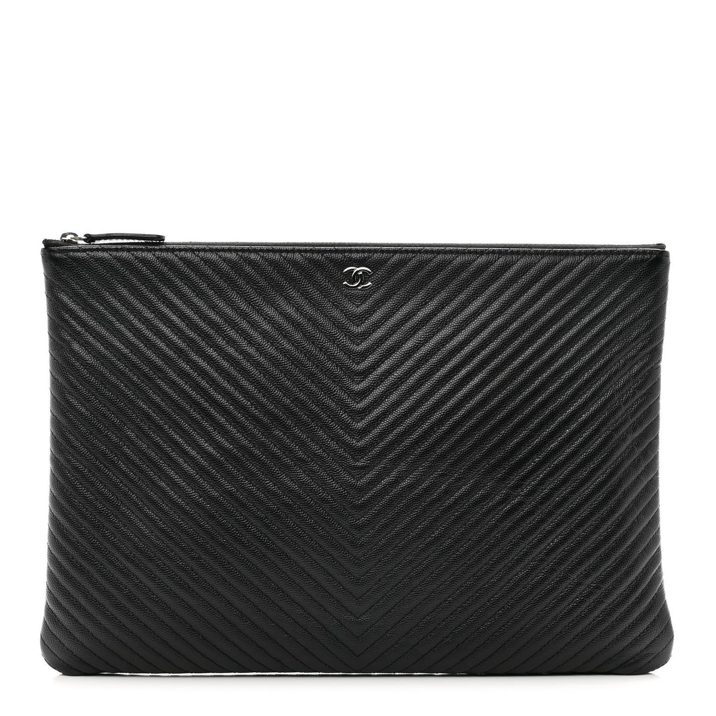 Caviar Chevron Quilted Large Cosmetic Case Black