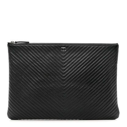 Chanel Caviar Chevron Quilted Large Cosmetic Case Black 1 of 7