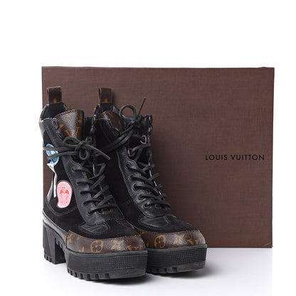 Louis Vuitton Suede Calfskin Monogram Checkpoint Platform Desert Boots 37 Black 14 of 14