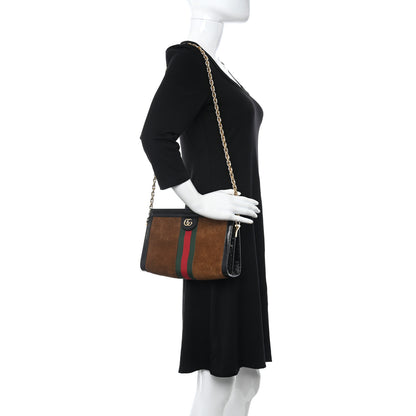 Gucci Suede Patent Web Small Ophidia Chain Shoulder Bag Nocciola Black 2 of 12