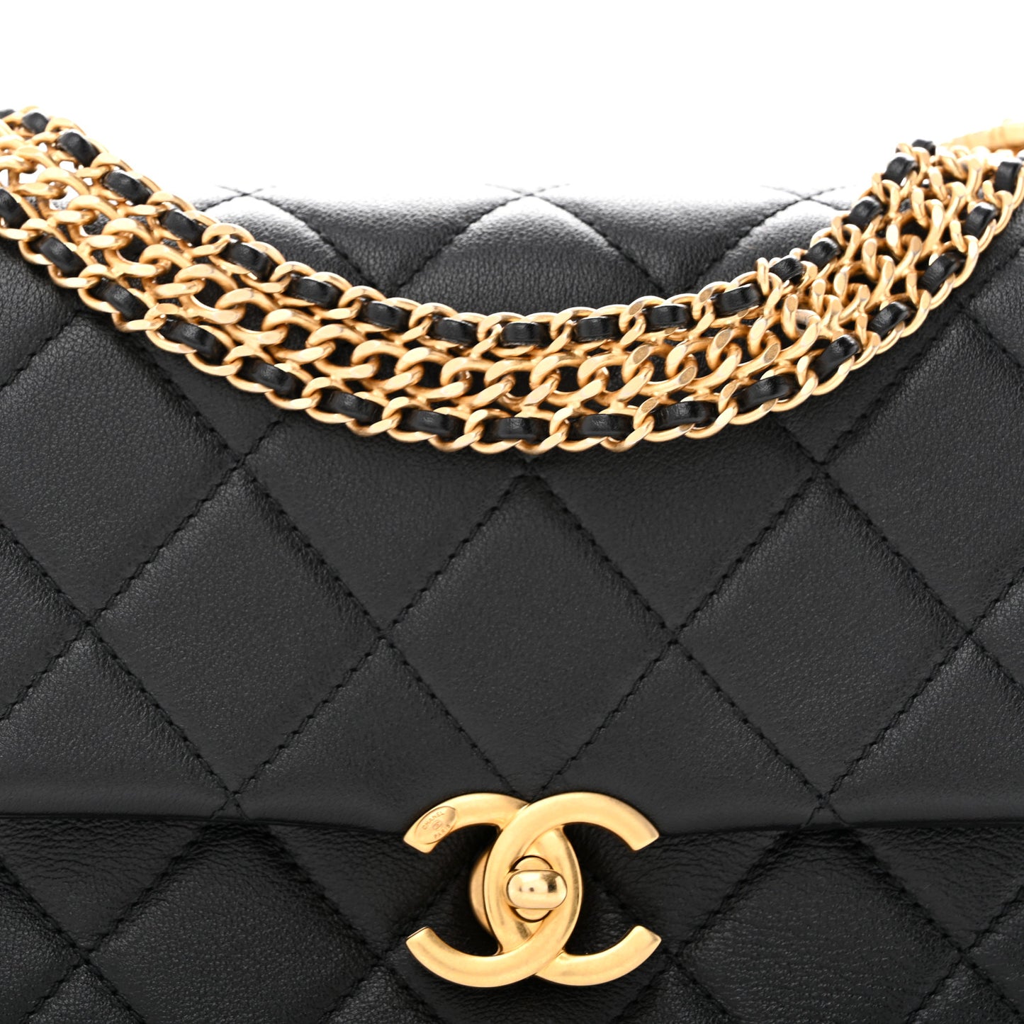 Calfskin Quilted Mini Chain Strap Flap Black