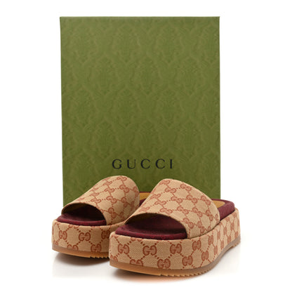 Gucci Canvas GG Monogram Angelina Platform Slide Sandals 36 Beige Ruggine 9 of 9