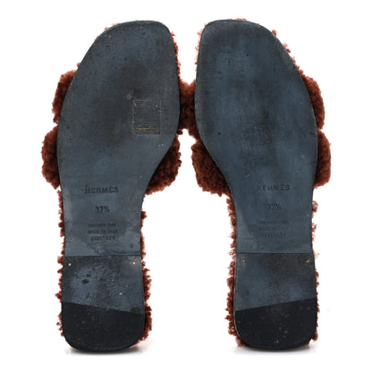 Hermes Woolskin Oran Sandals 37.5 Cognac 7 of 9