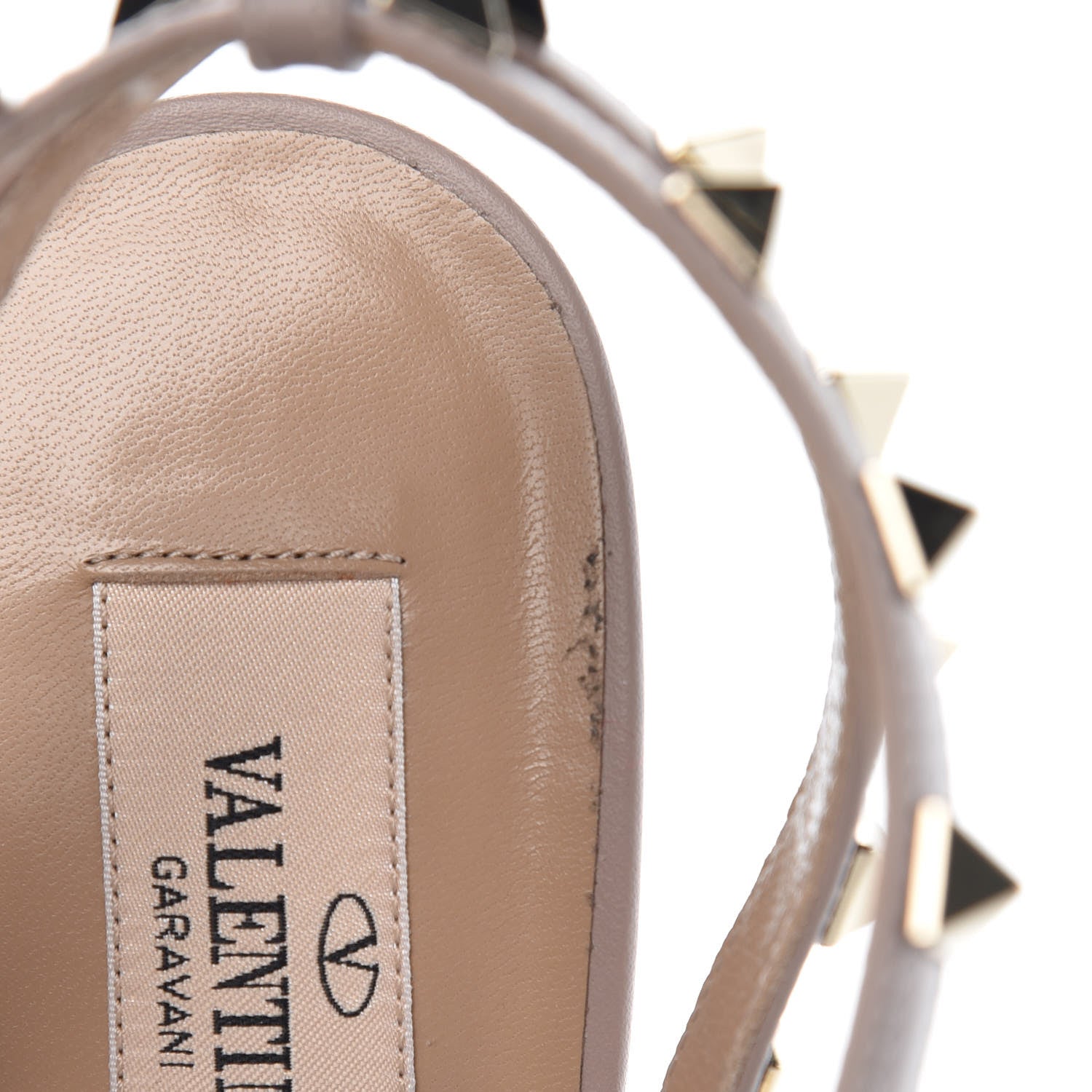 Valentino Garavani Pebbled Calfskin Rockstud Ankle Strap Pumps 38 Poudre 12 of 12