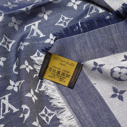 Louis Vuitton Silk Wool Monogram Denim Shawl Blue 5 of 5