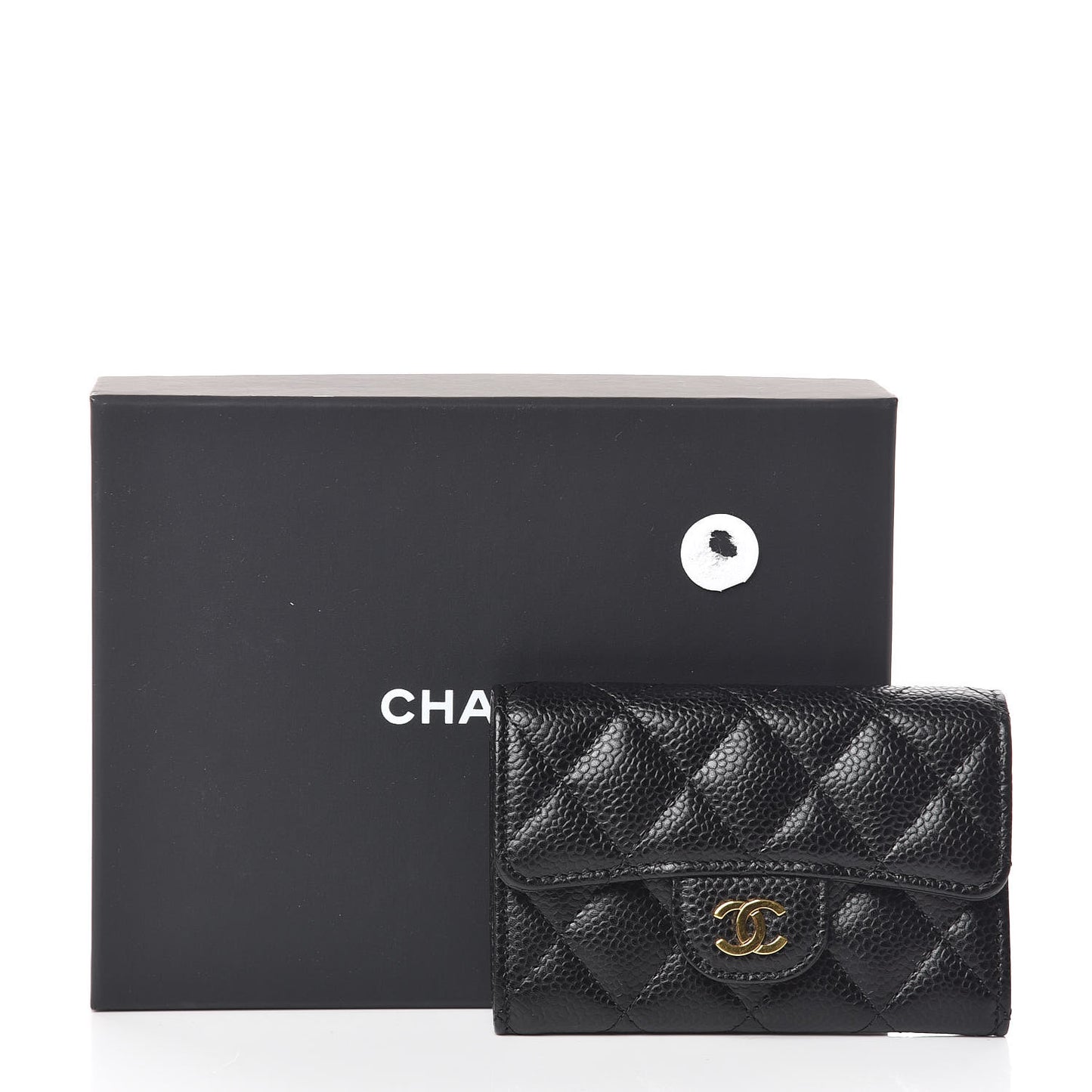 Caviar Quilted Flap Card Holder Black