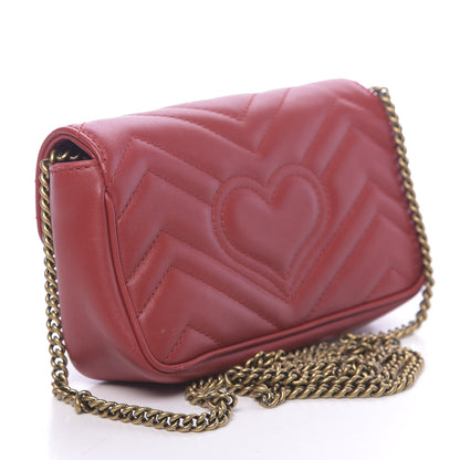 Gucci Calfskin Matelasse Super Mini GG Marmont Shoulder Bag Hibiscus Red 3 of 10