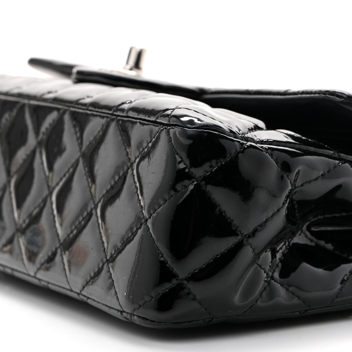 Patent Quilted Medium Double Flap Black