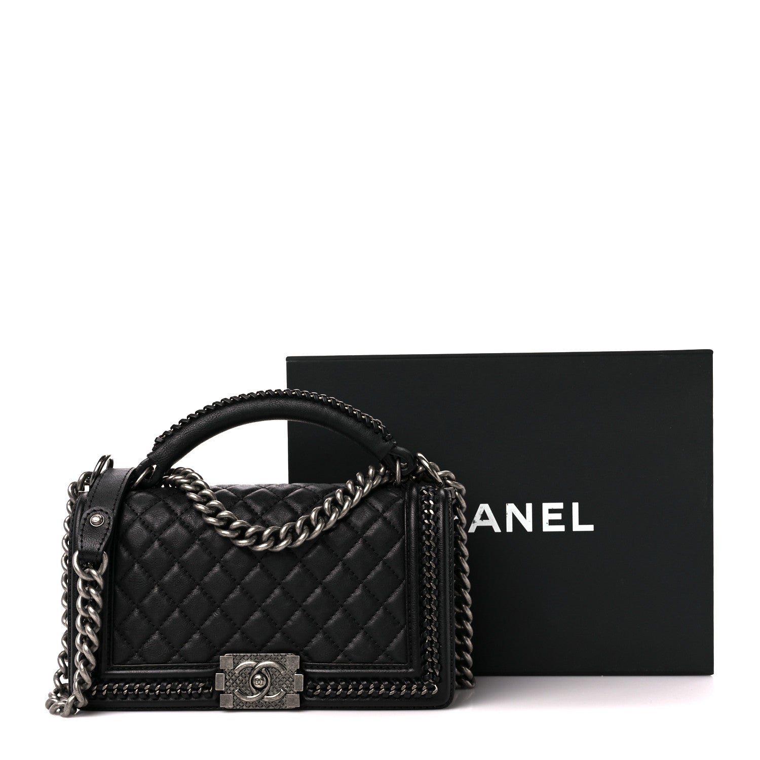 Chanel Goatskin Quilted Medium Boy Handle Flap Black 11 of 11