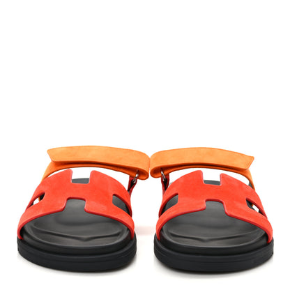 Hermes Suede Goatskin Womens Chypre Sandals 37 Rouge Ecarlate 2 of 8