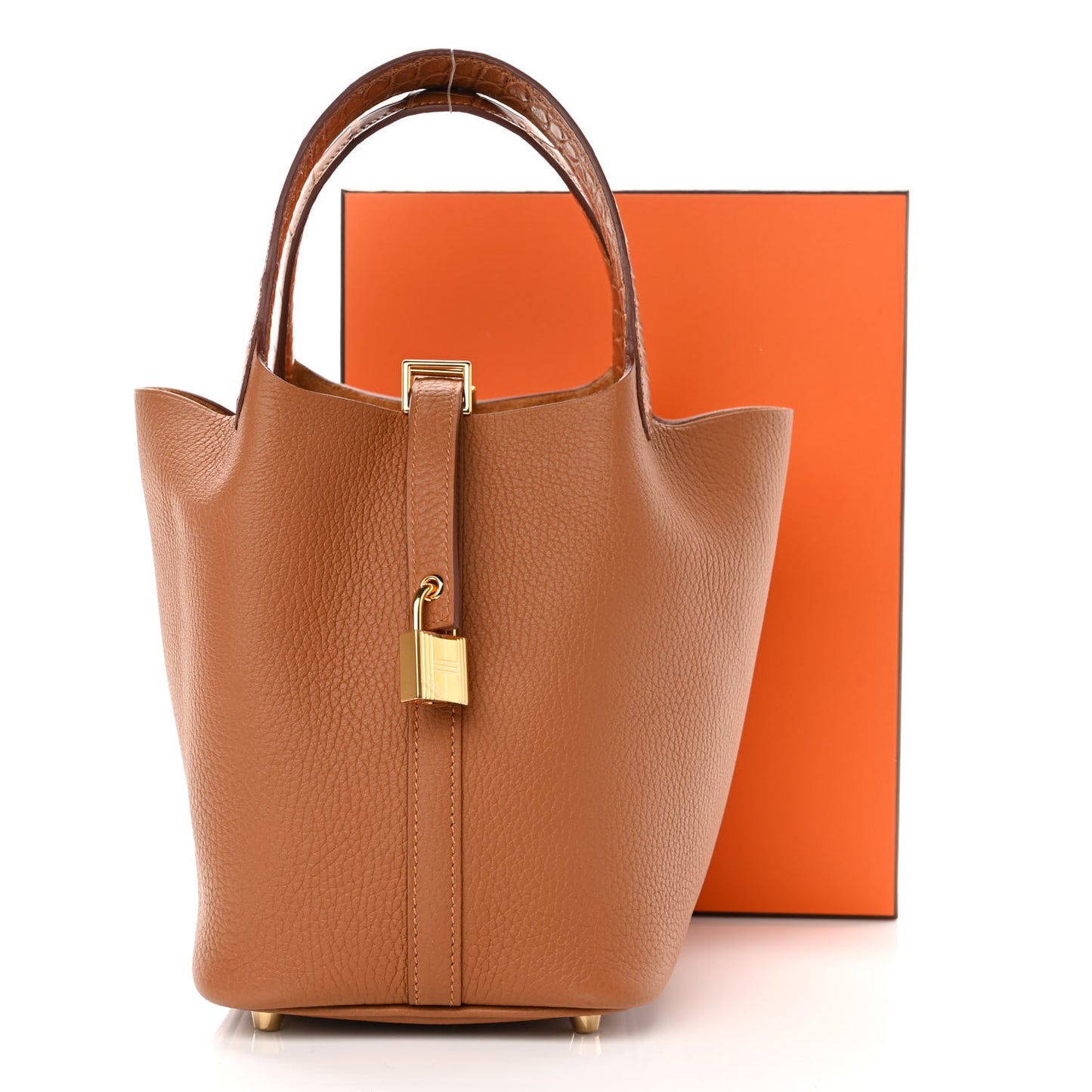 Taurillon Clemence Matte Alligator Picotin Lock Touch 18 PM Gold