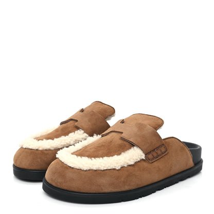 Hermes Suede Goatskin Shearling Go Mules 36 Beige Kraft Ecru 3 of 9