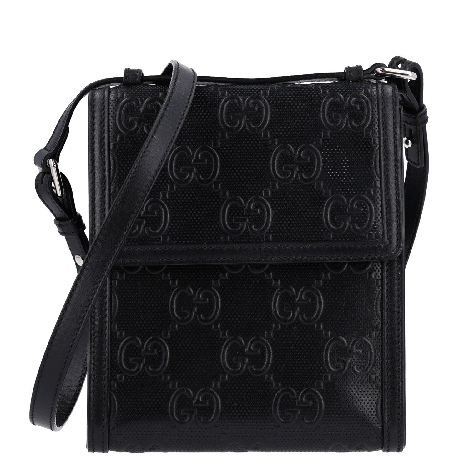 Gucci Calfskin GG Tennis Embossed Messenger Bag Black 1 of 10