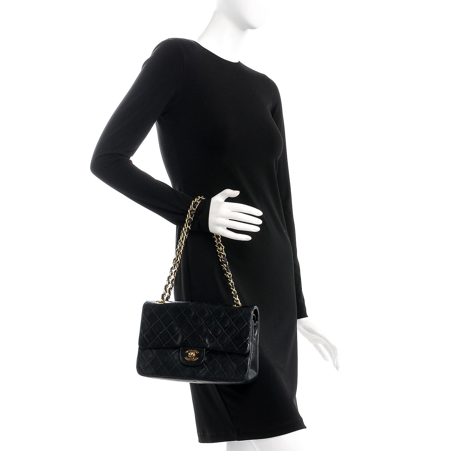 Lambskin Quilted Medium Double Flap Black