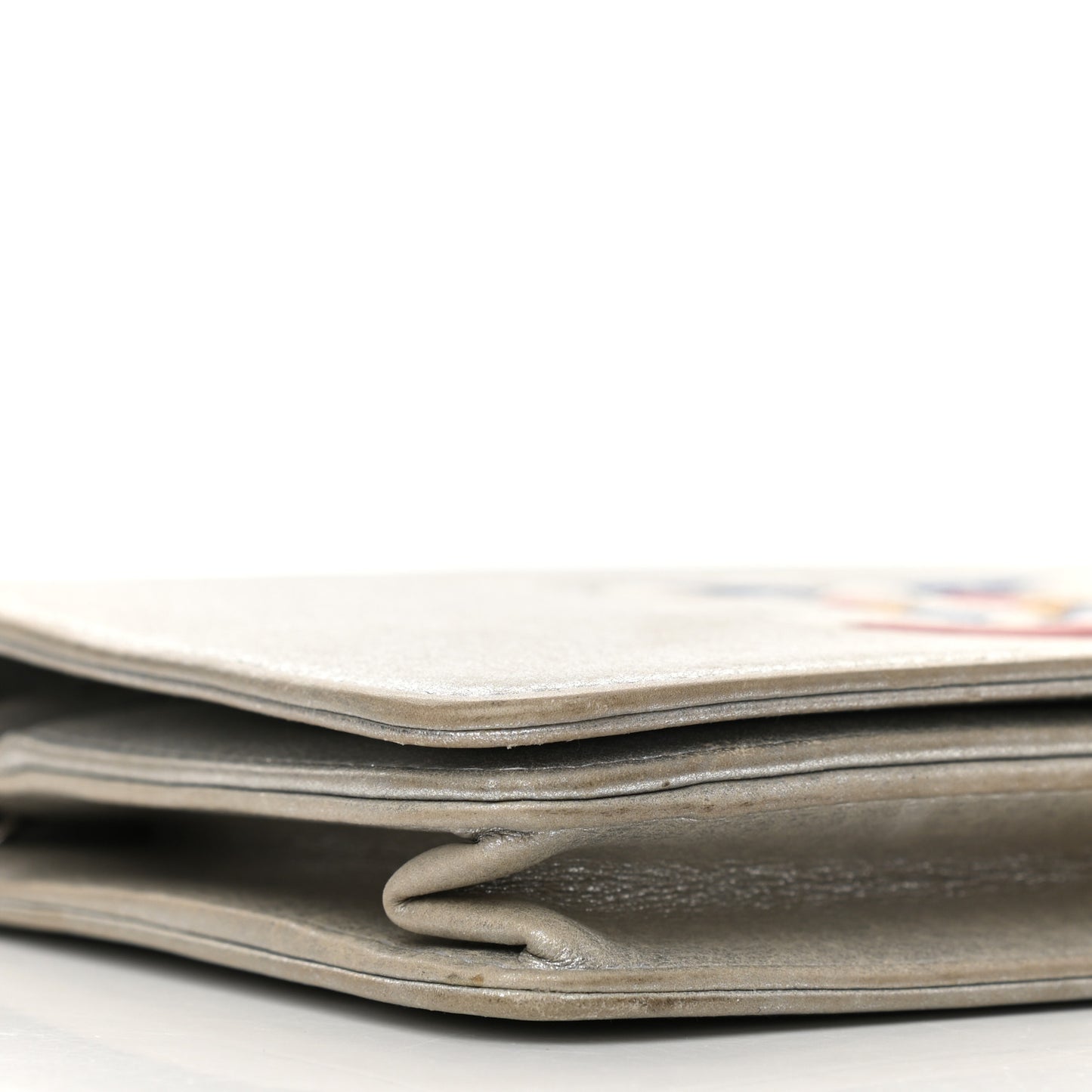 Metallic Lambskin Wallet on Chain WOC Silver