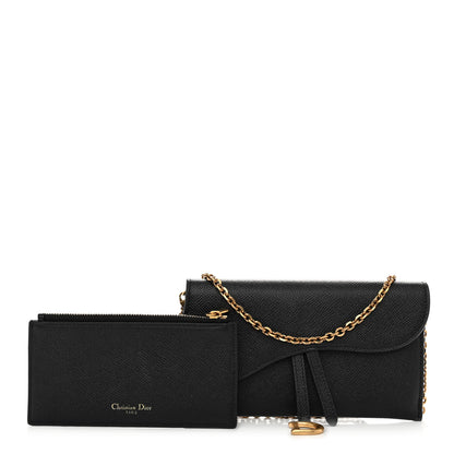 Christian Dior Grained Calfskin Saddle Chain Wallet Pouch Black 1 of 9
