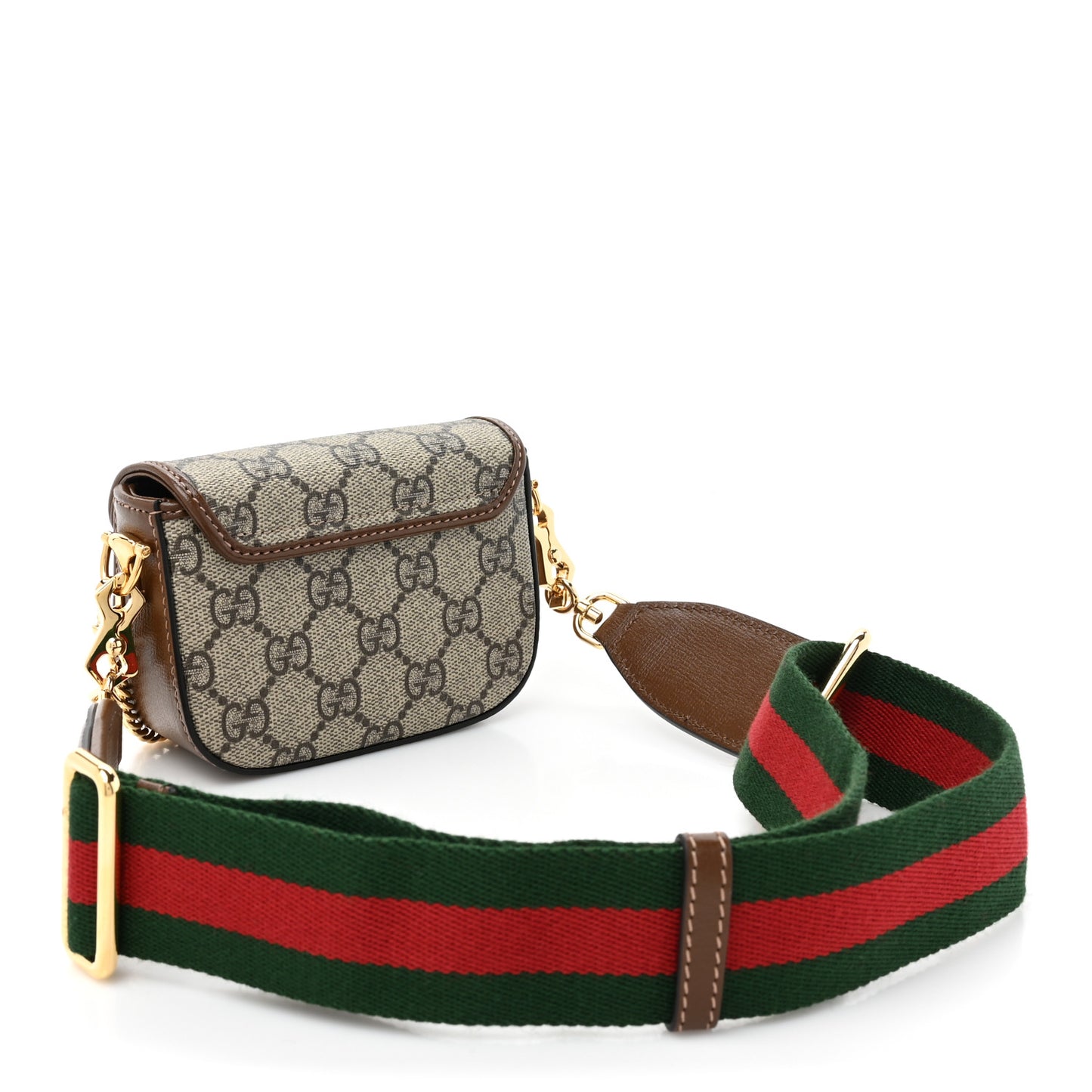 GG Supreme Monogram Azalea Calfskin Web Horsebit 1955 Wallet On Strap Beige Ebony Brown Sugar