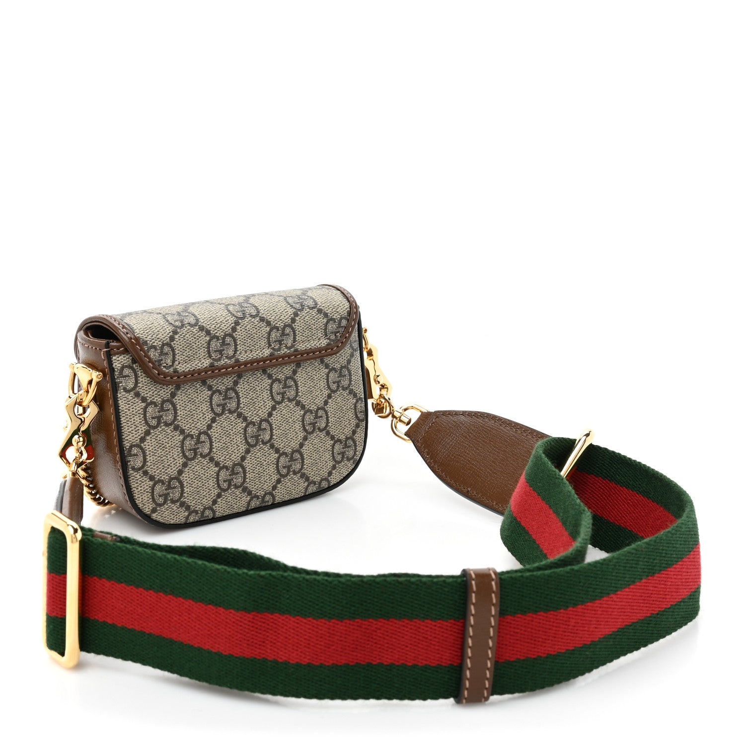 Gucci GG Supreme Monogram Azalea Calfskin Web Horsebit 1955 Wallet On Strap Beige Ebony Brown Sugar 3 of 10
