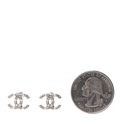Chanel Pearl Crystal CC Charms Stud Earrings Light Gold 2 of 5