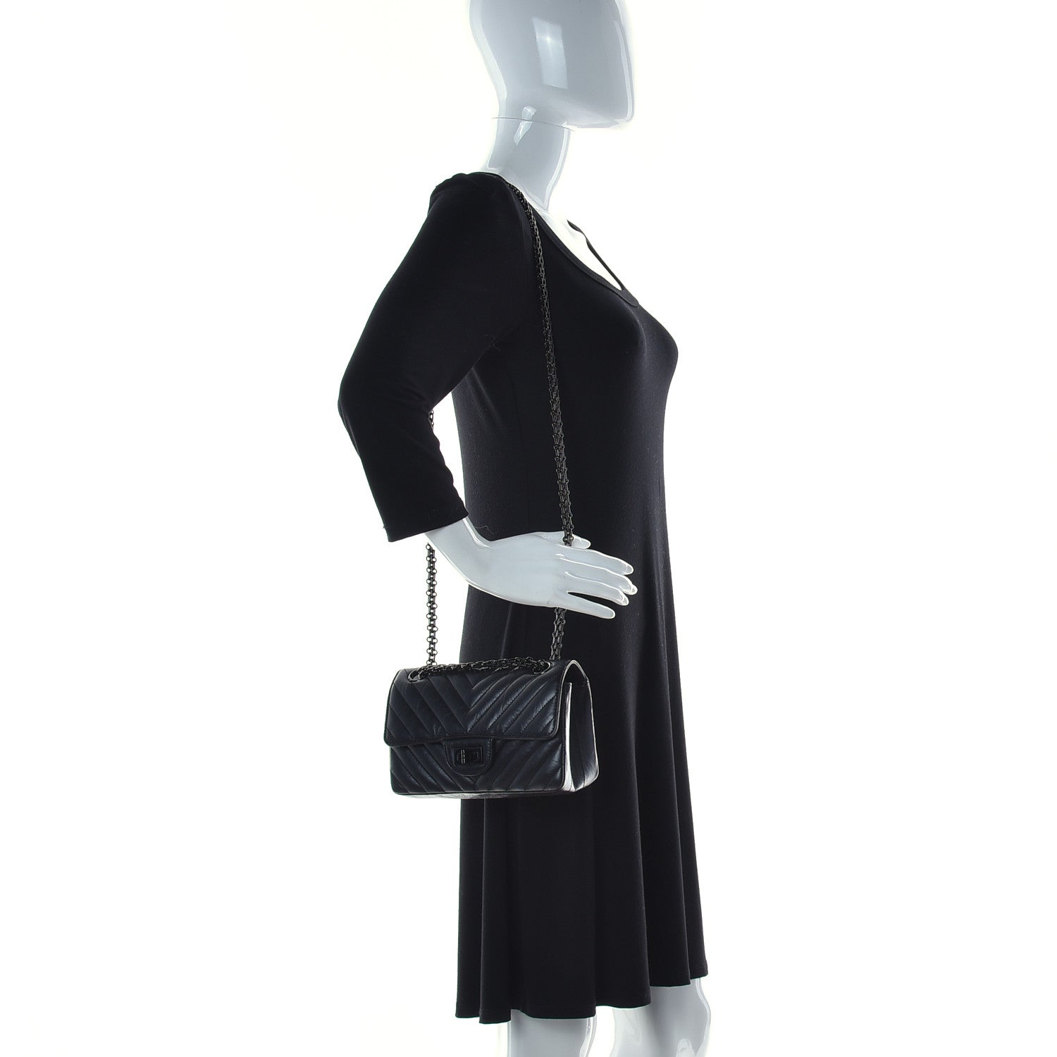 Chanel Aged Calfskin Chevron Quilted 2.55 Reissue Mini Flap Black 2 of 13