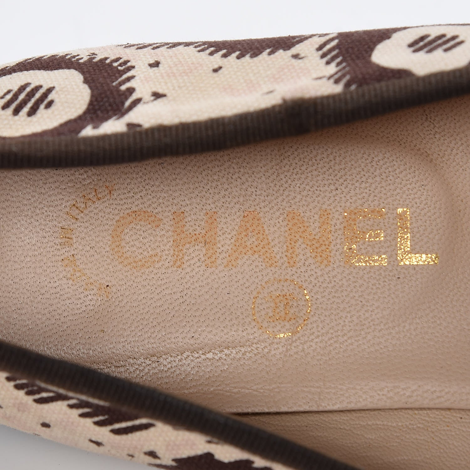 Chanel Lambskin Canvas Printed CC Cap Toe Ballerina Flats 39 Brown 12 of 13