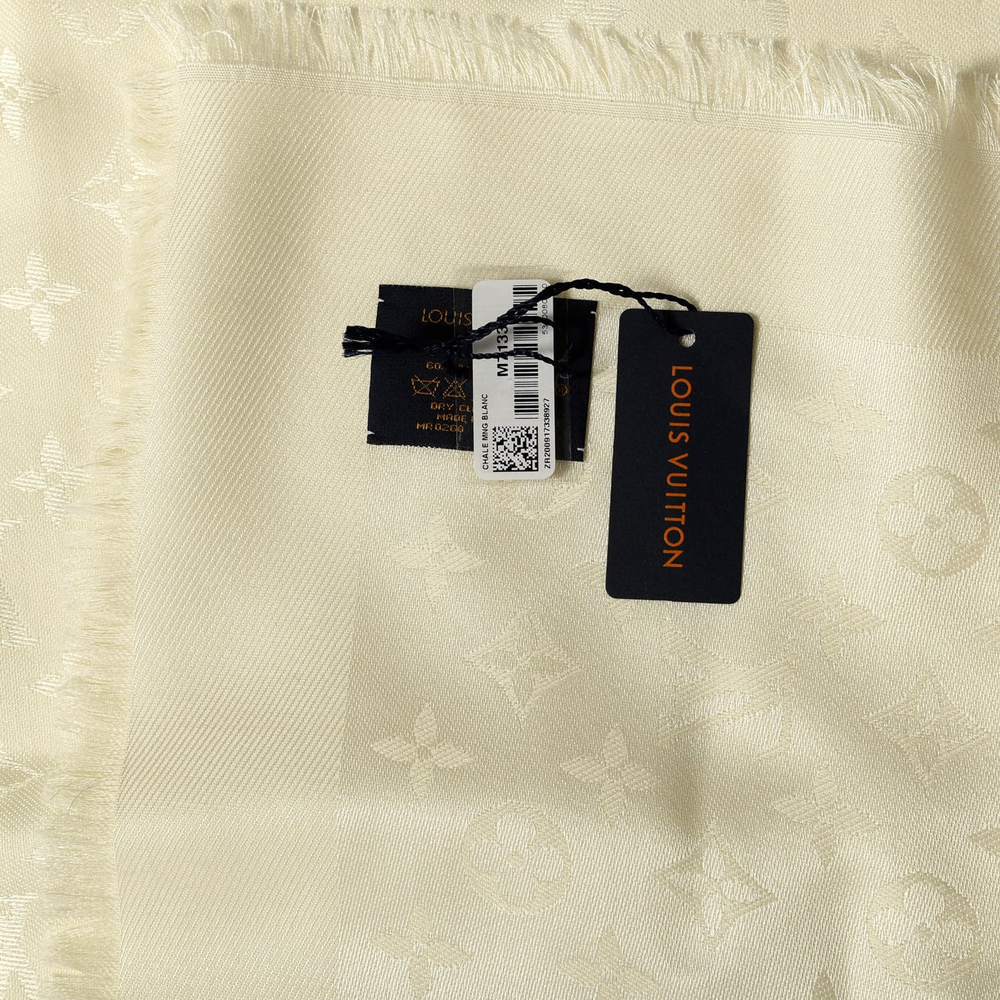 Silk Wool Monogram Shine Shawl Beige