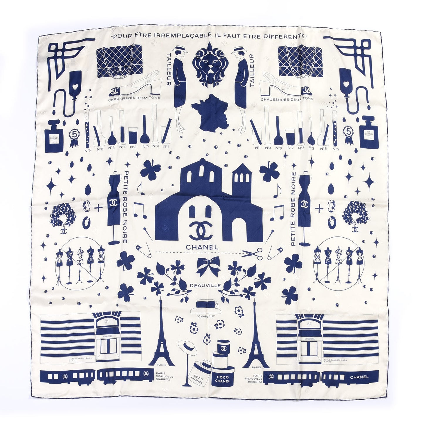 Silk Square Scarf Navy White