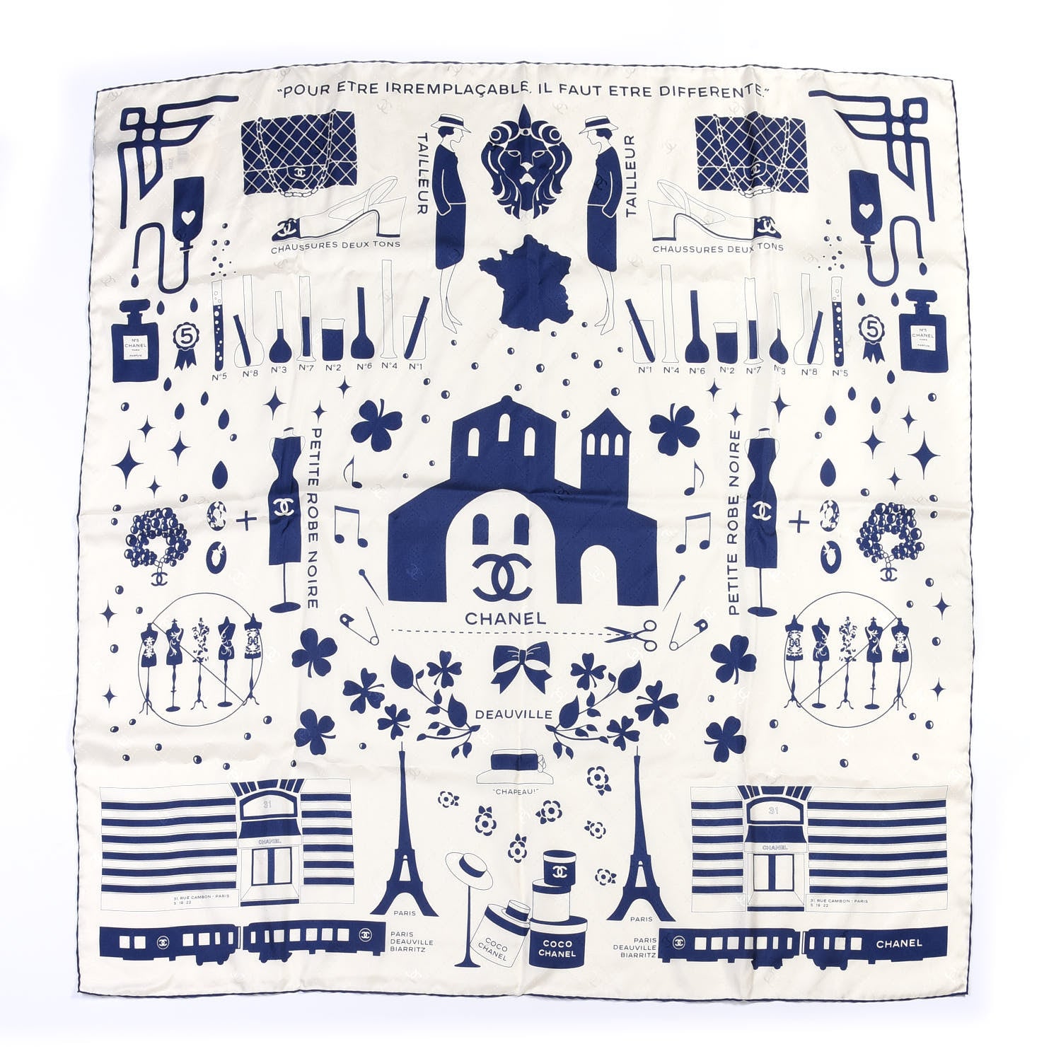 Chanel Silk Square Scarf Navy White 1 of 3