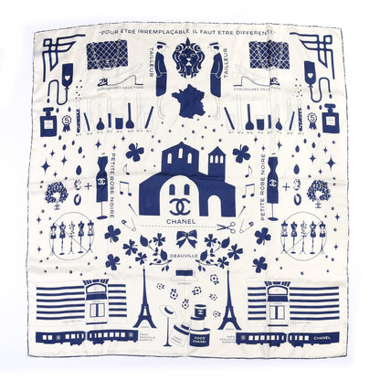 Chanel Silk Square Scarf Navy White 1 of 3