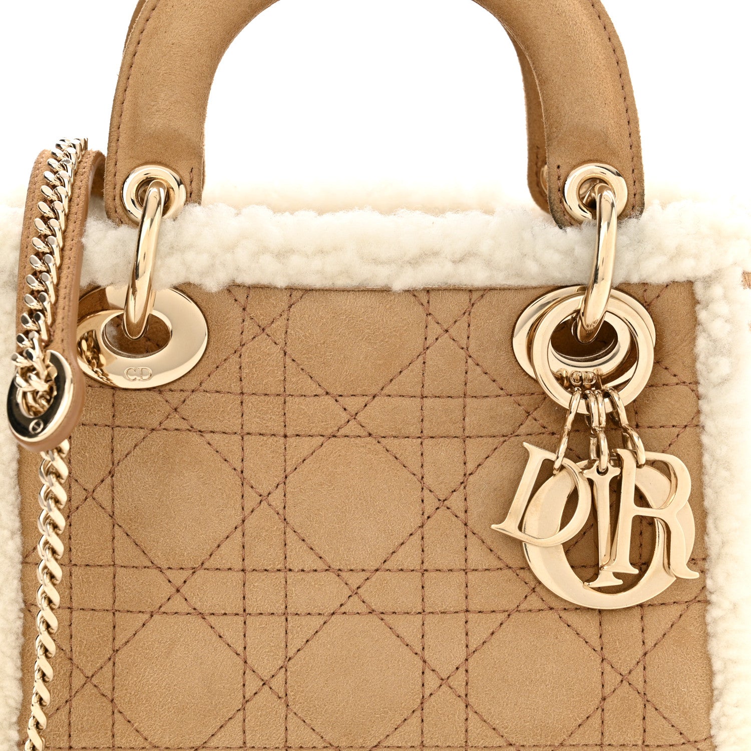 Christian Dior Suede Shearling Cannage Mini Lady Dior Camel 8 of 10