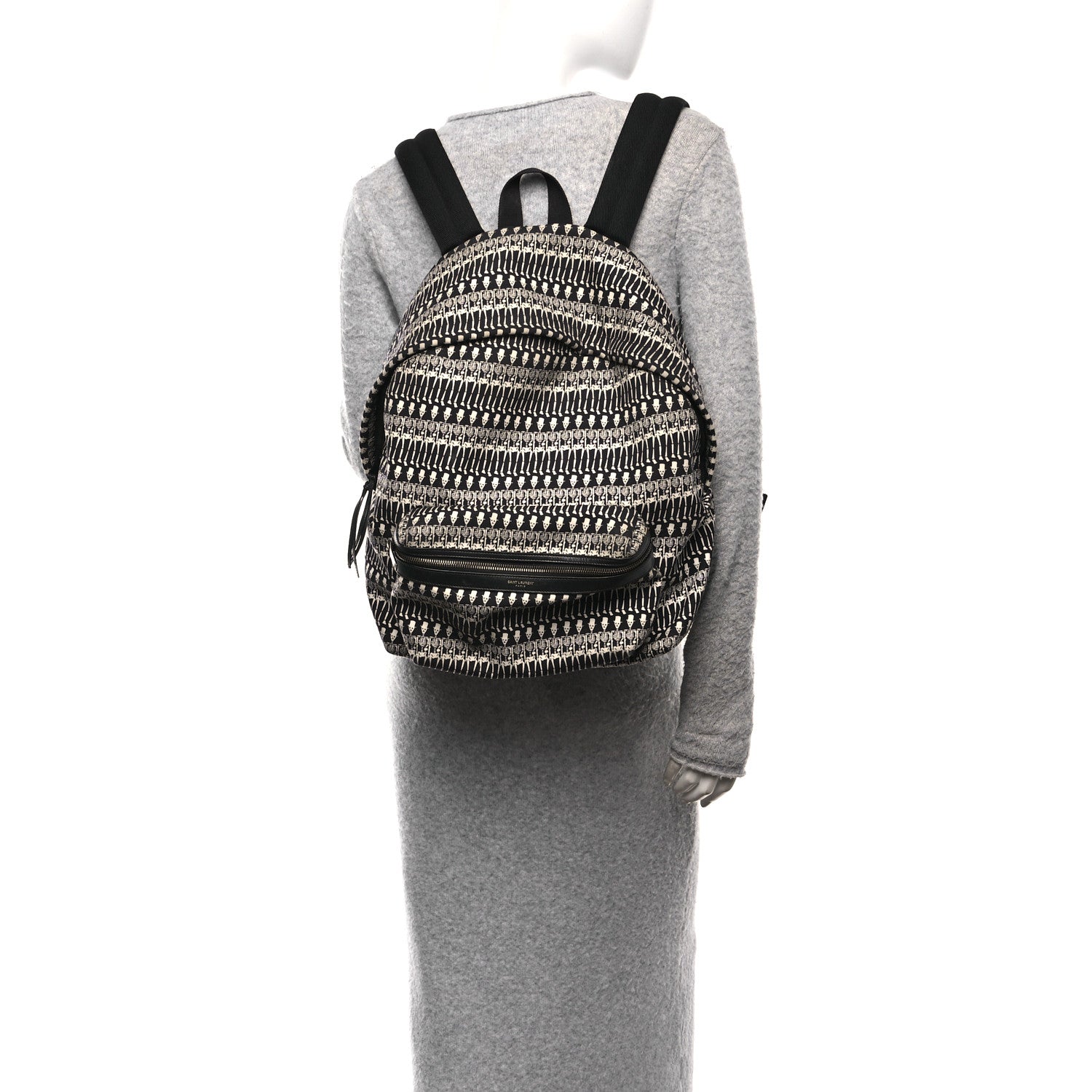 Saint Laurent Nylon City Skeleton Print Backpack Black White 2 of 9