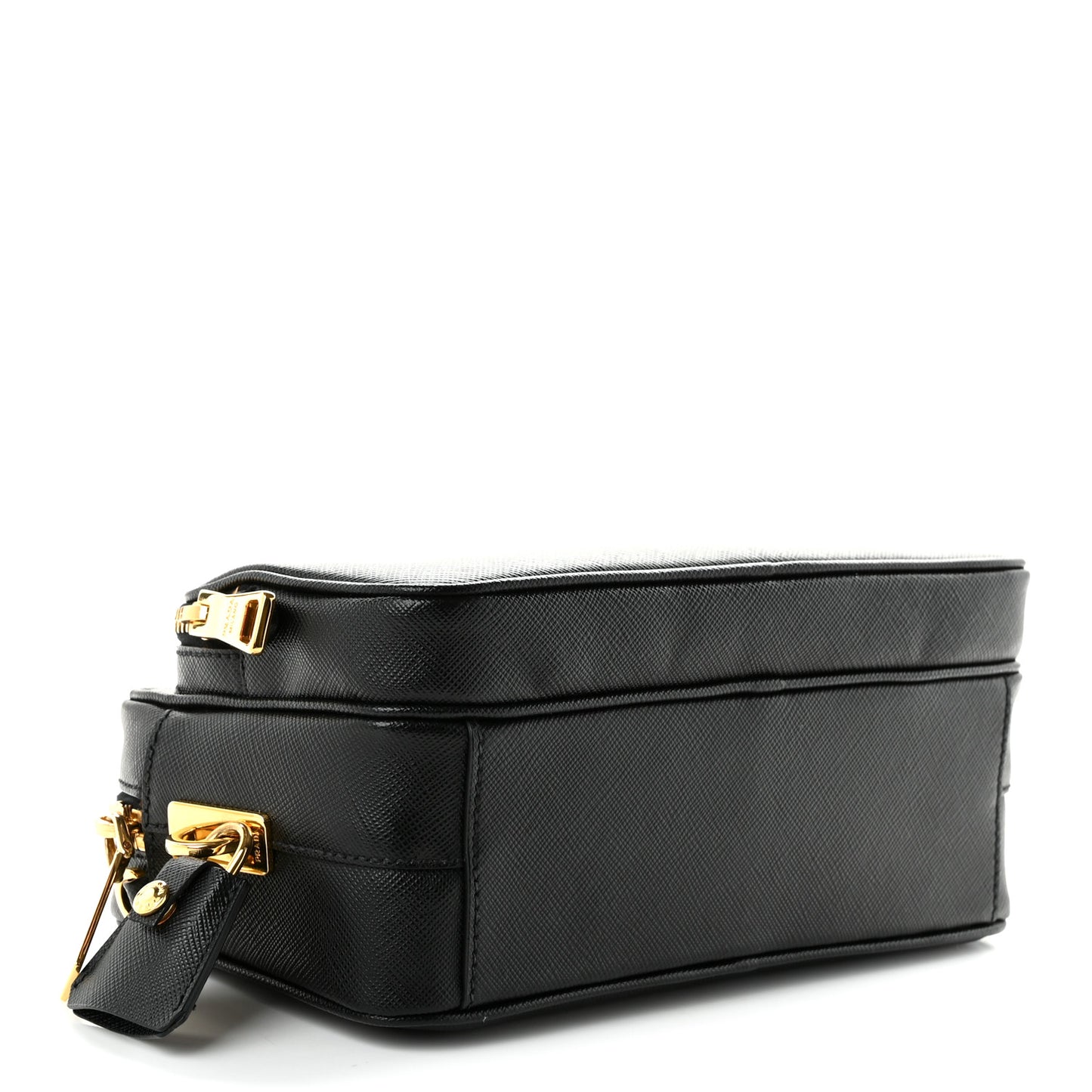 Saffiano Lux Double Zip Crossbody Bag Black