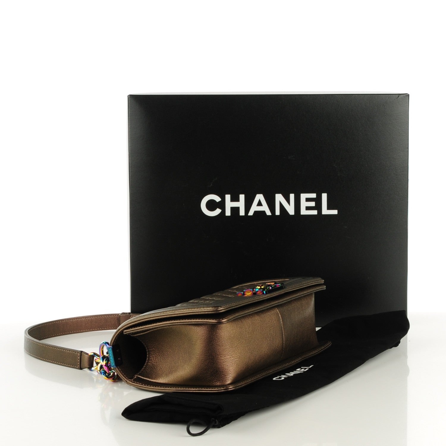 Chanel Iridescent Goatskin Quilted Medium Boy Flap Dark Gold 4 of 7