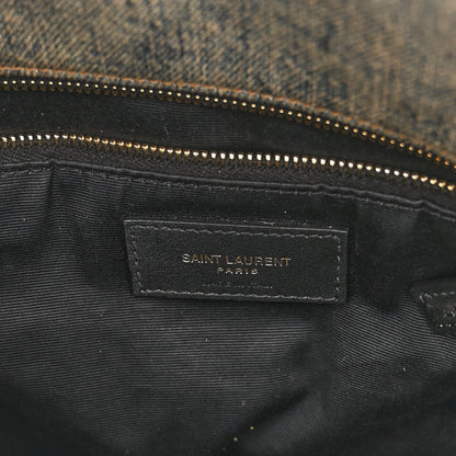 Saint Laurent Denim Quilted Small Loulou Puffer Monogram Chain Satchel Rodeo Blue 10 of 11