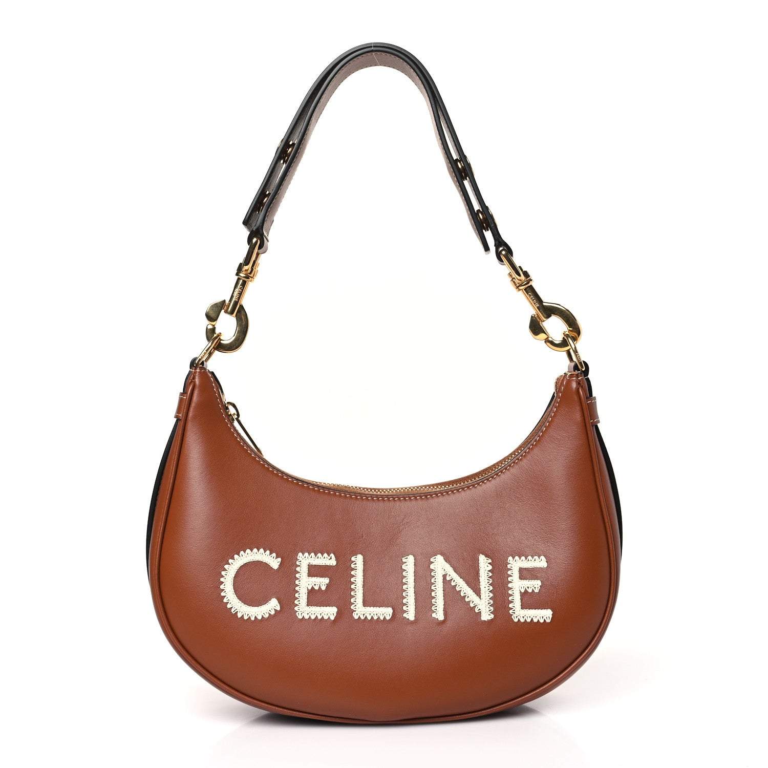 Celine Smooth Calfskin Medium Ava Logo Shoulder Bag Tan 1 of 8